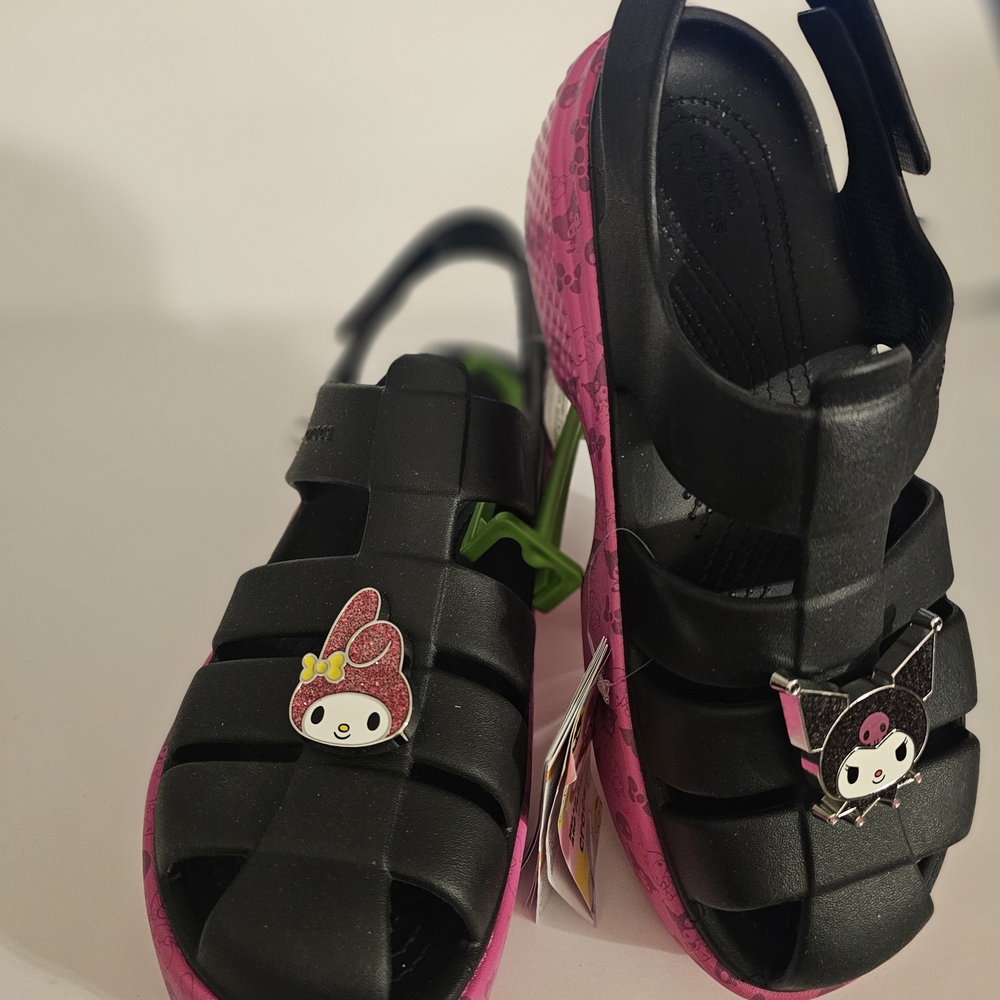Hello Kitty & Friends Crocs Adult Fisherman style Platform Sandals Black & Pink - Picture 11 of 12